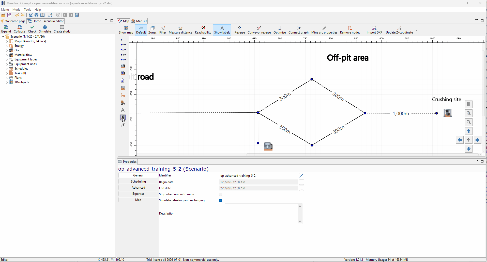 The animation shows the creation and labeling of a dump area on a map interface, with adjustments made to its properties and identifier details.