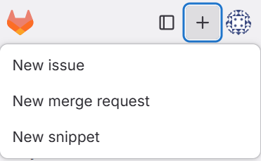 Menu with options: New issue, New merge request, New snippet, accessed via a plus icon in a software interface.