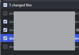 Checkbox list showing 5 changed files; some checkboxes are selected.