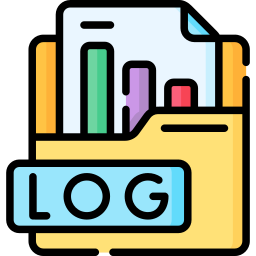 Icon of a folder labeled \"LOG\" containing various bar charts and a document.