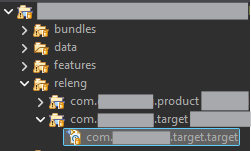 Folder structure view with nested directories: bundles, data, features, releng, and files within releng.