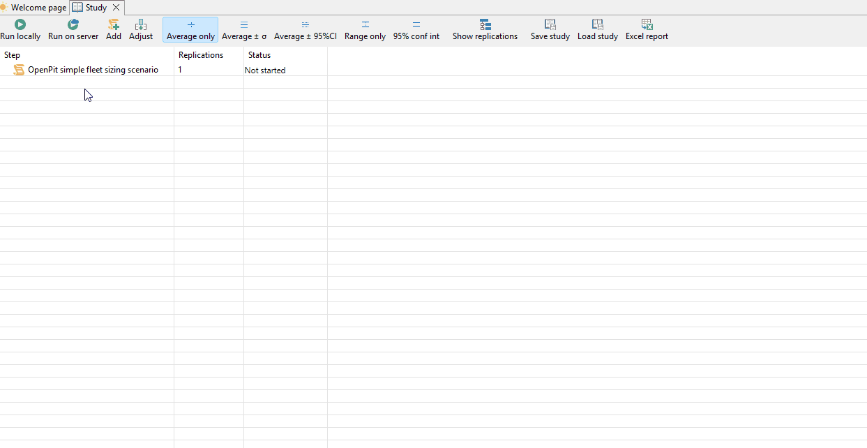 A user interacts with a software interface to add a constraints analysis study to a list, runs simulations that complete successfully, and updates the table with the completed status and statistical results for each scenario.