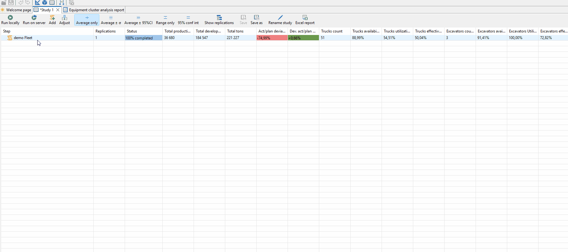 A sequence of actions is shown where a user opens a settings dialog to configure parameters for varying the number of trucks in a study, setting values from 1 to 10.