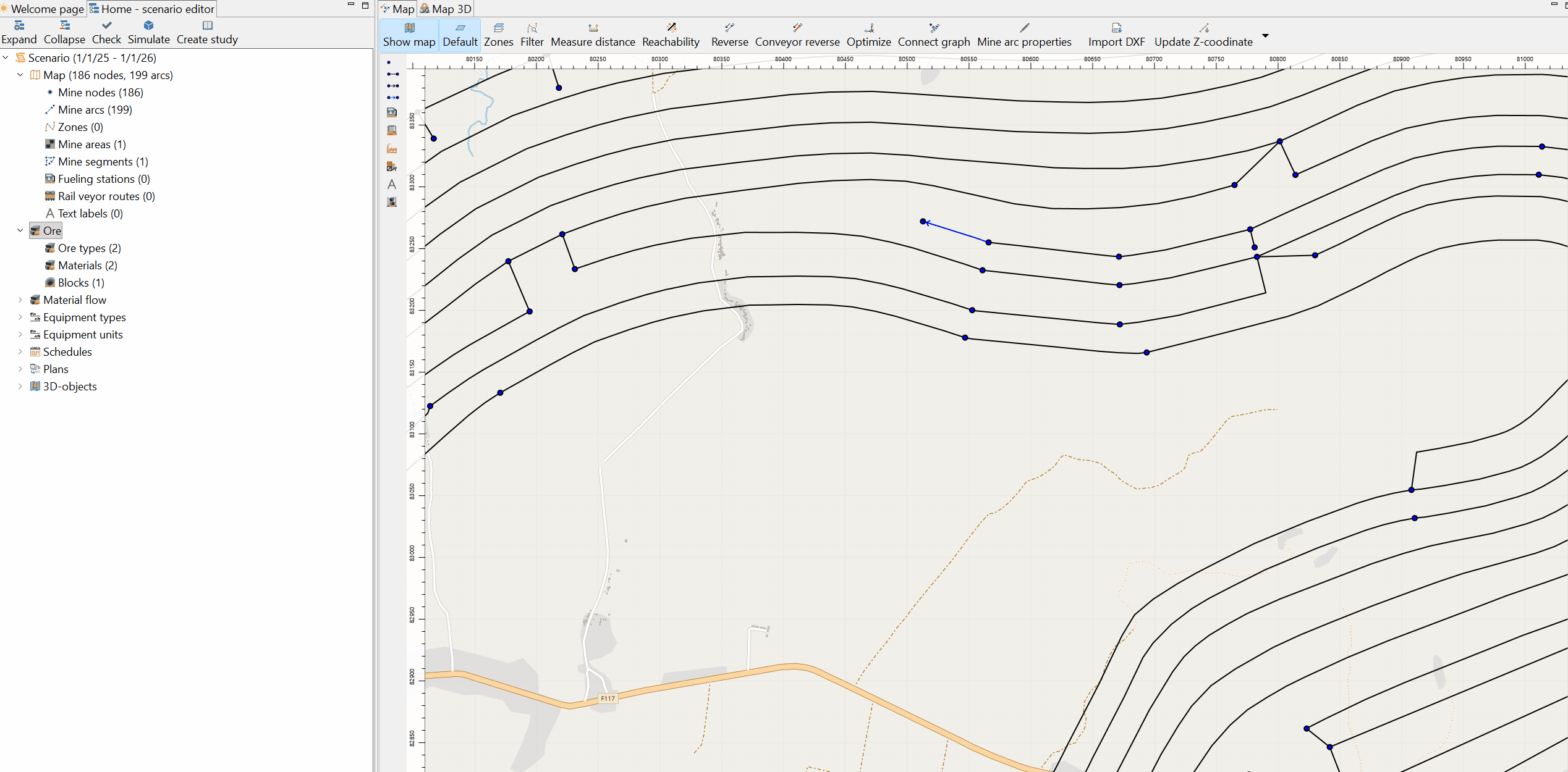 The animation shows a user interface where a line segment on a map changes color as its associated properties are displayed and updated in a sidebar panel.