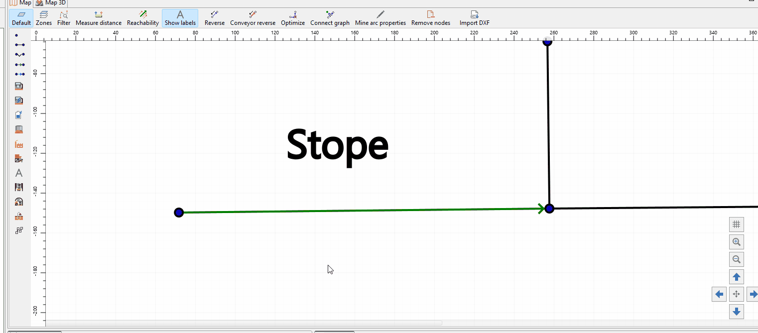 A horizontal green line on a grid is highlighted and then returns to its original state, with the background labeled "Stope."