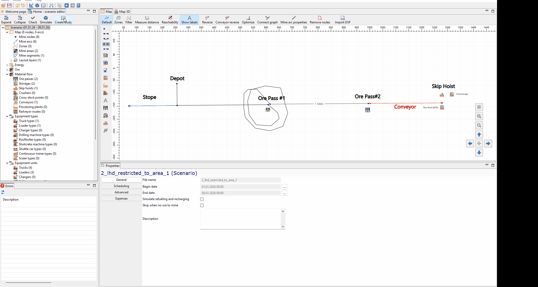The animation shows a software interface displaying a process flow diagram, followed by a table with simulation results and finally a summary of study replications with statuses.