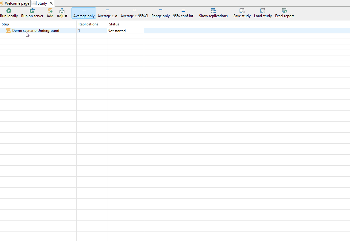 A user clicks on a scenario step to reveal a context menu, selects a study option from a submenu, which then expands to show detailed study steps under the selected scenario.
