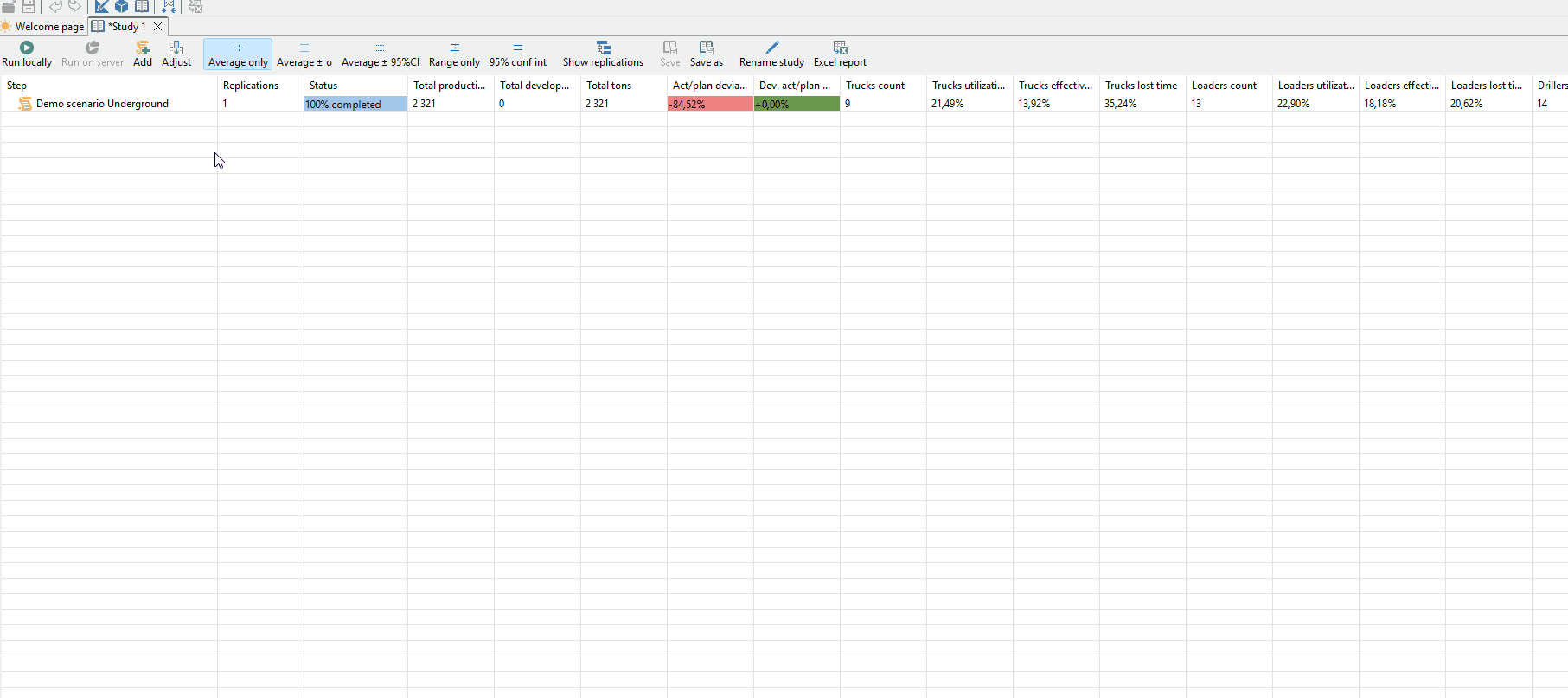 The animation shows a software interface where a user interacts with a table, expanding and collapsing options while adjusting parameters related to truck counts and status through a context menu.